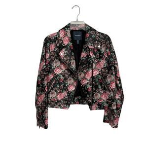 ModCloth Floral Vegan Leather Moto Jacket – Faux Leather – Size S- Rock Girly